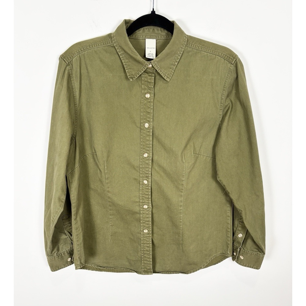 Bob Timberlake Womens Olive Green Button Up Cotton Long Sleeve Shirt L